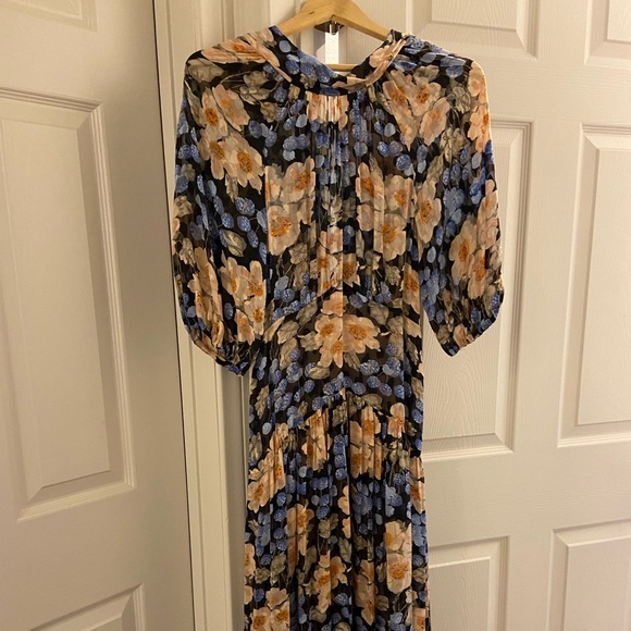 Rebecca Taylor BLUSH ROSE TIE NECK CLIP DRESS - Picture 4 of 6